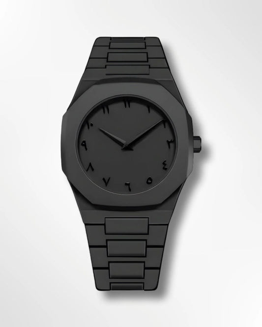 Arabic Men's Watch with Arabic Numerals Matte Black Minimalist Analog Watch